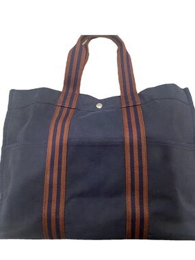 Hermes Navy Canvas Tote